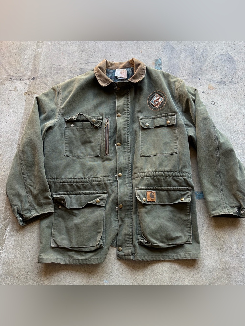 Vintage 90s Carhartt Jacket Green Blanket Lined Duck Chore Coat PB 1366 USA
